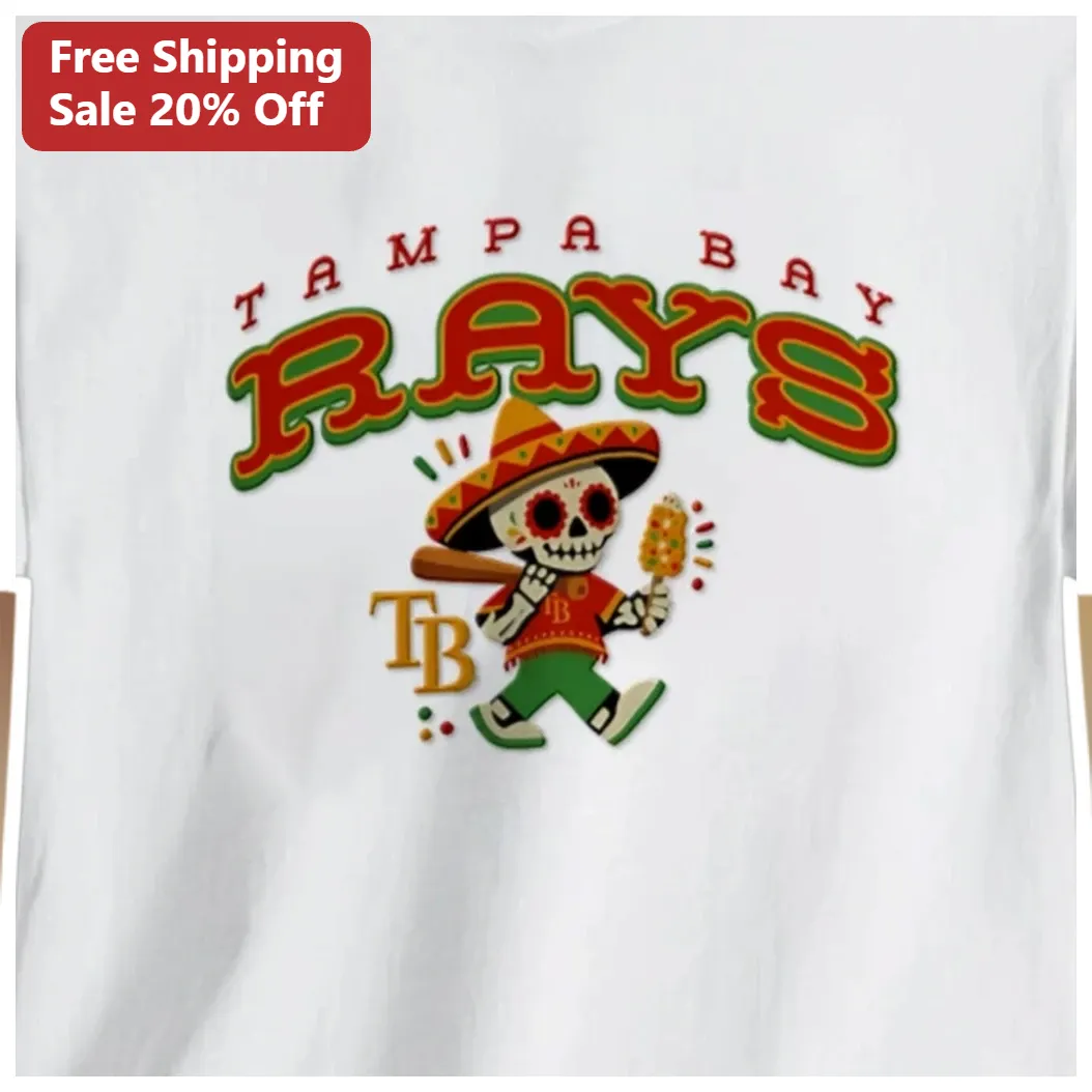 Tampa Bay Rays Day of the Dead Skeleton Baseball Tee available at our Los Angeles warehouse