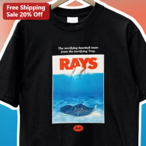 Tampa Bay Rays The Terrifying Baseball Team Tee Jaws Parody Graphic Shirt available at our Los Angeles warehouse