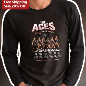The Aces Long Sleeve Shirt 2026 Las Vegas Tour Merch EST 2018 Aces Forever WNBA Fan Gear available at our Los Angeles warehouse