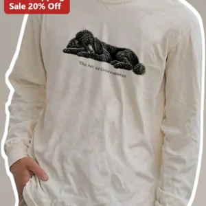 The Art of Contentment Long Sleeve Shirt Christian Faith Gift Vintage Poodle Illustration available at our Los Angeles warehouse