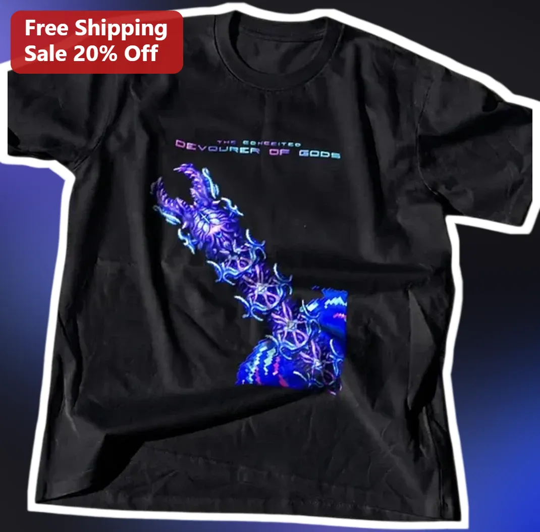The Conceited Devourer of Gods Tee Terraria Infernum Mod Eldritch Horror Dark Fantasy Graphic Shirt available at our Los Angeles warehouse
