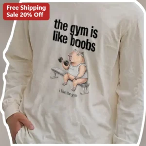 The Gym Is Like Boobs Funny Capybara Lifting Weights Long Sleeve Tee available at our Los Angeles warehouse