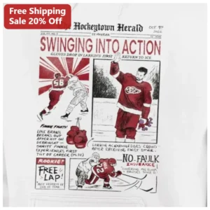 The Hockeytown Herald Swinging Into Action Hoodie Detroit Red Wings NHL Fan Gear available at our Los Angeles warehouse