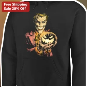 The Joker Hoodie Vintage Comic Book Jack O Lantern Halloween DC Comics Batman Villain Pullover available at our Los Angeles warehouse