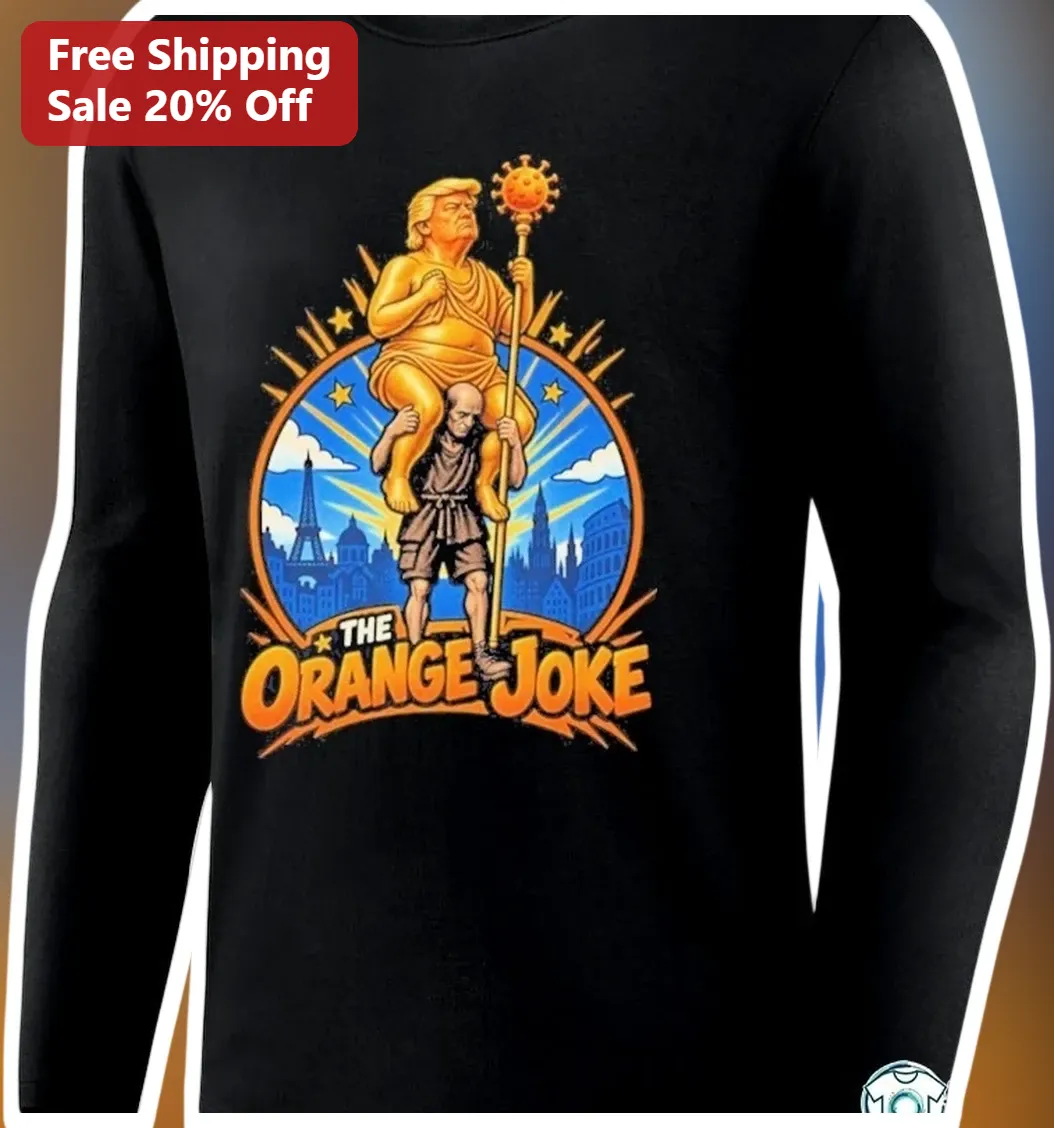 THE ORANGE JOKE Long Sleeve Tee Donald Trump Joe Biden Political Satire Shirt available at our Los Angeles warehouse