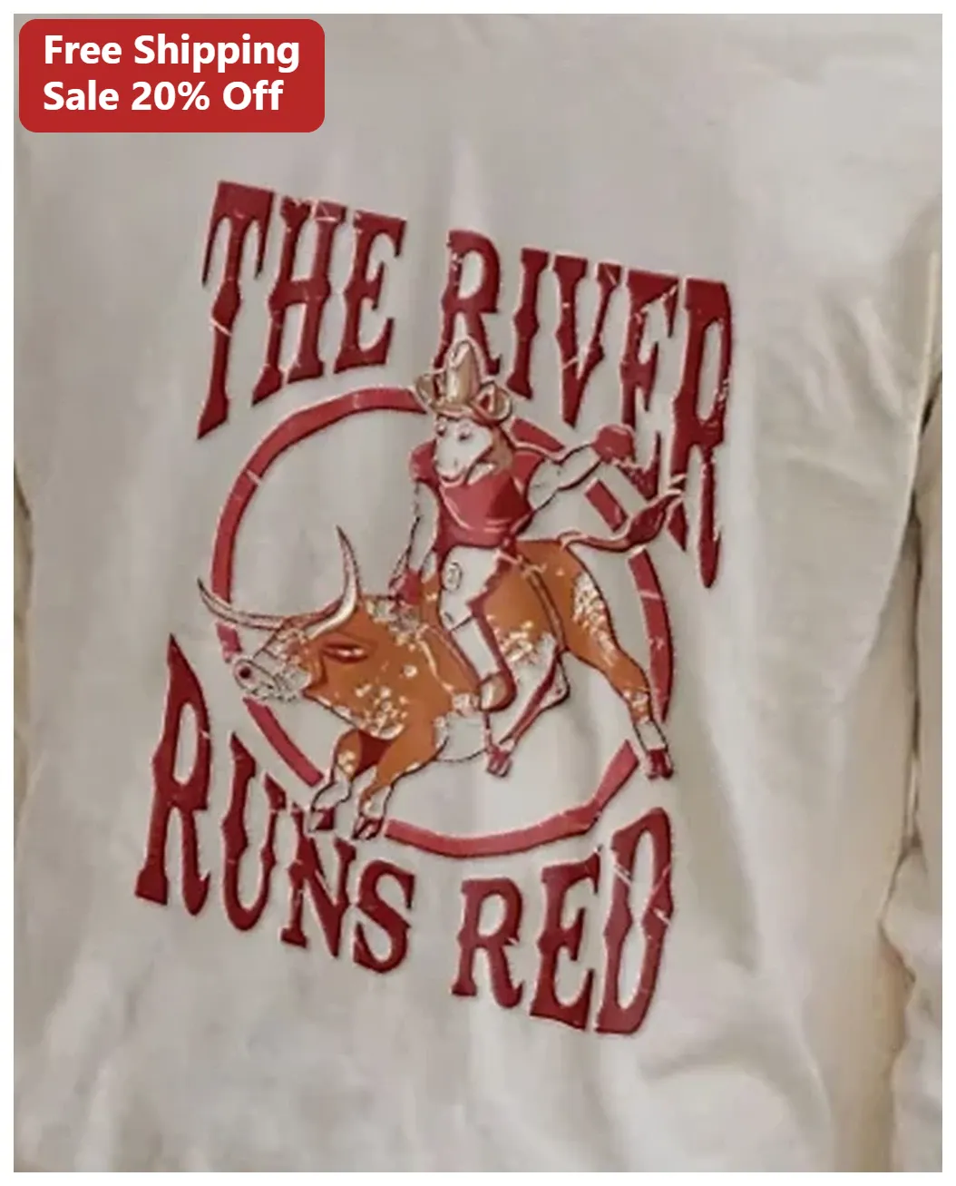 The River Runs Red Vintage Western Rodeo Bull Graphic Tee available at our Los Angeles warehouse