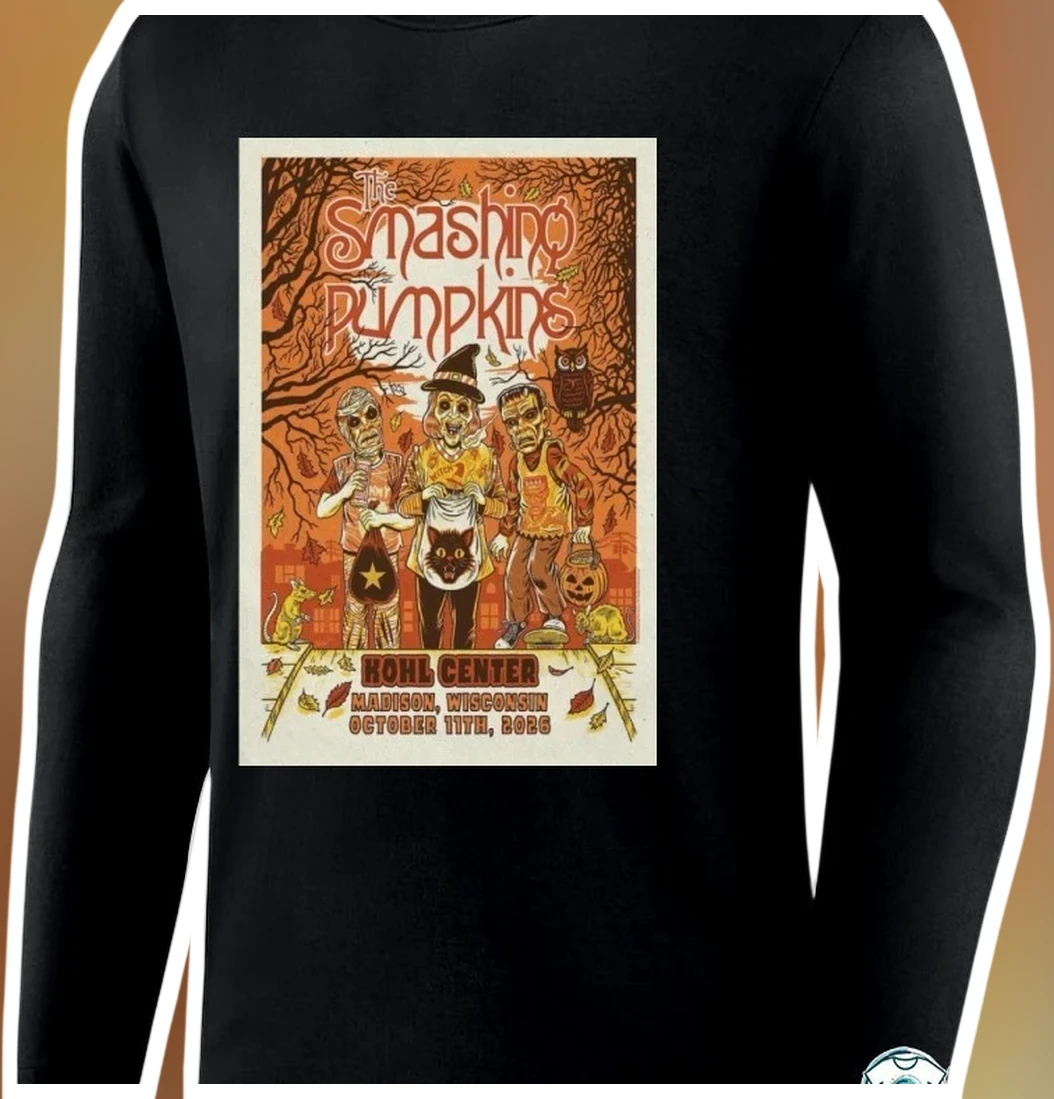 The Smashing Pumpkins Kohl Center Madison October 11th 2026 — Los Angeles The Smashing Pumpkins Kohl Center Madison October 11th 2026 Vintage Halloween Tour Long Sleeve Tee available at our Los Angeles warehouse