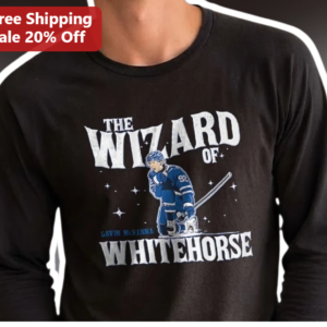 The Wizard of Whitehorse Long Sleeve Tee Hockey Player Graphic Shirt available at our Los Angeles warehouse