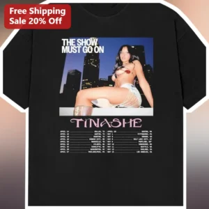 Tinashe The Show Must Go On Graphic Tee Y2K R&B Vintage Tour Merch Black Oversized Shirt available at our Los Angeles warehouse