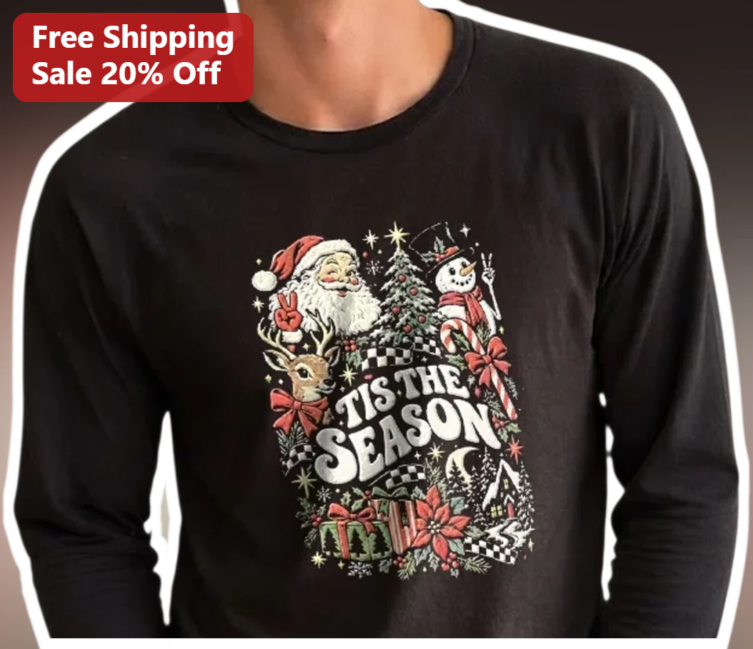 'TIS THE SEASON Vintage Christmas Long Sleeve Tee Funny Sant — Los Angeles 'TIS THE SEASON Vintage Christmas Long Sleeve Tee Funny Santa Snowman Reindeer Holiday Gift available at our Los Angeles warehouse