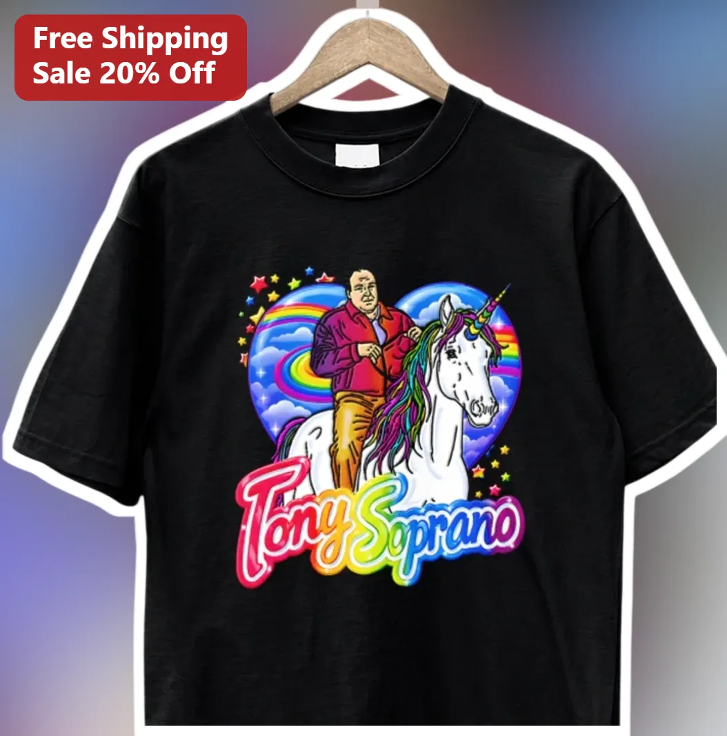 Tony Soprano Riding Unicorn Graphic Tee Funny Sopranos Pop C — Los Angeles Tony Soprano Riding Unicorn Graphic Tee Funny Sopranos Pop Culture Shirt available at our Los Angeles warehouse