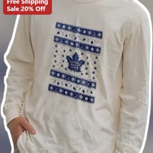 Toronto Maple Leafs Ugly Christmas Sweater Long Sleeve Tee NHL Fan Holiday Gift available at our Los Angeles warehouse