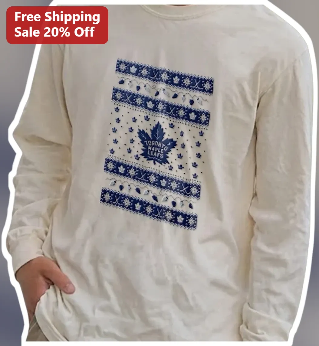Toronto Maple Leafs Ugly Christmas Sweater Long Sleeve Tee NHL Fan Holiday Gift available at our Los Angeles warehouse