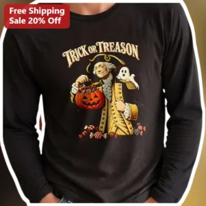 Trick or Treason George Washington Halloween Long Sleeve Tee available at our Los Angeles warehouse