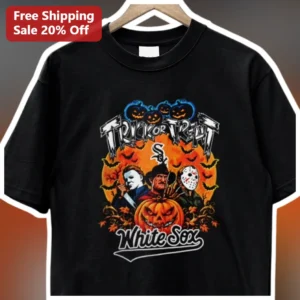 Trick or Treat White Sox Tee Halloween Horror Movie Slasher Michael Myers Freddy Krueger Jason Voorh available at our Los Angeles warehouse