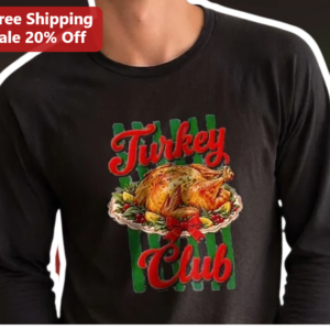Turkey Club Long Sleeve Shirt Vintage Thanksgiving Roast Turkey Graphic Tee available at our Los Angeles warehouse