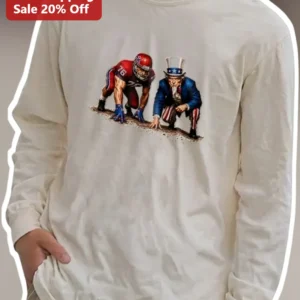 Uncle Sam Long Sleeve Shirt Patriotic Football Player Graphic Tee for Men available at our Los Angeles warehouse