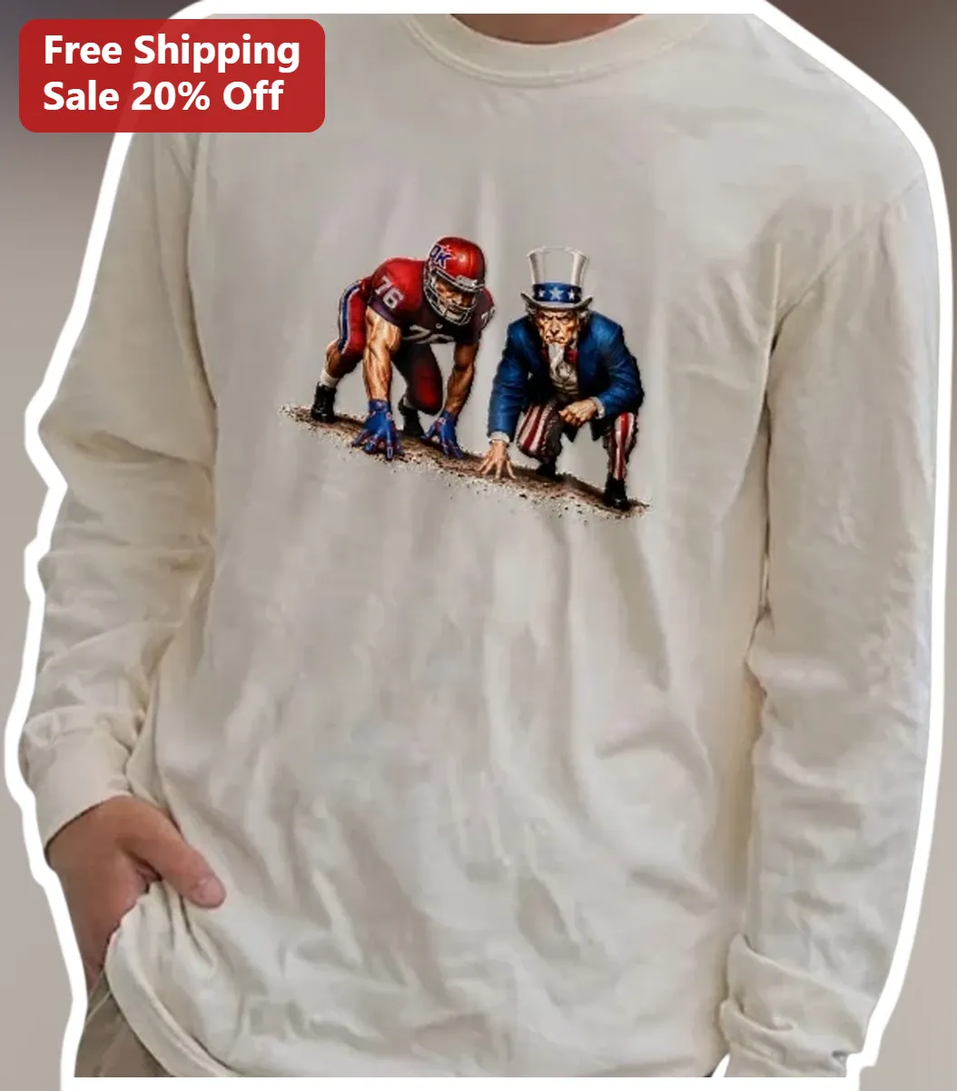 Uncle Sam Long Sleeve Shirt Patriotic Football Player Graphic Tee for Men available at our Los Angeles warehouse