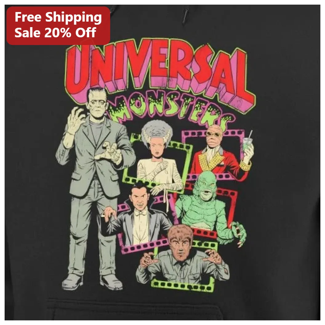 Universal Monsters Hoodie Classic Horror Movie Characters Vintage Retro Print Halloween Gift for Men available at our Los Angeles warehouse