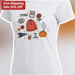 University of Illinois Hail to the Orange Retro Collage Tee Fighting Illini Autumn Gift available at our Los Angeles warehouse