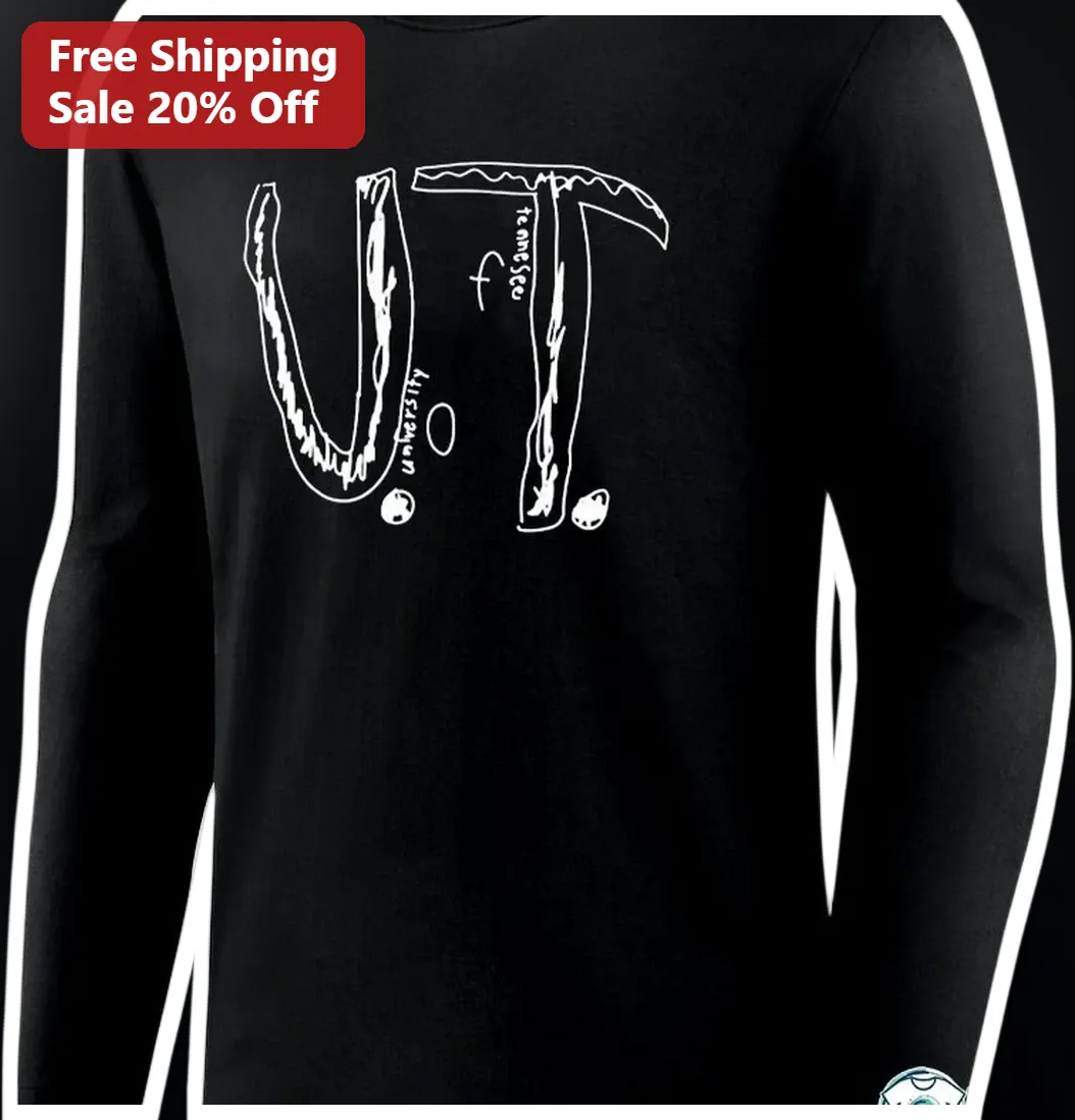 University of Tennessee Long Sleeve Shirt Vols Hand Drawn Logo Black Cotton Fan Gear available at our Los Angeles warehouse
