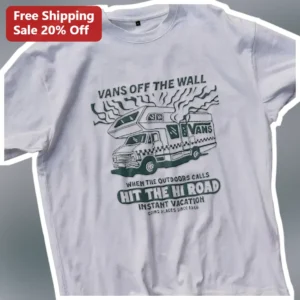 Vans Off The Wall Hit The Hi Road Instant Vacation Retro Camper Van Graphic Tee available at our Los Angeles warehouse