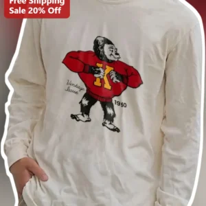 Vintage Issue Long Sleeve Tee Retro Collegiate Gorilla Mascot Graphic Shirt available at our Los Angeles warehouse