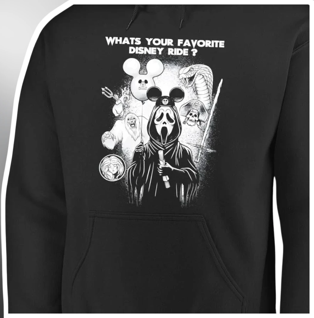 What's Your Favorite Disney Ride Hoodie Ghostface Mickey Mou — Los Angeles What's Your Favorite Disney Ride Hoodie Ghostface Mickey Mouse Horror Theme Park Pullover available at our Los Angeles warehouse