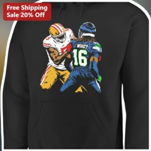WHO? Football Tackle Graphic Hoodie NFL Fan Gift Black Pullover available at our Los Angeles warehouse