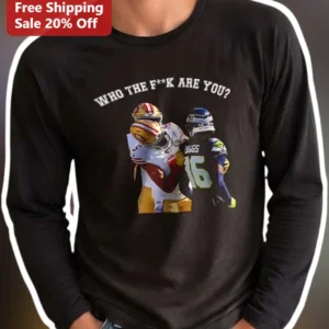 Who The F**K Are You George Kittle Stefon Diggs NFL Football Tackle Graphic Long Sleeve Tee available at our Los Angeles warehouse