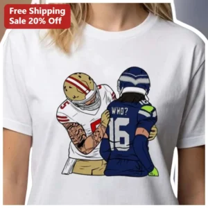 WHO? Travis Kelce George Kittle NFL Fan Art Cartoon Football Tee available at our Los Angeles warehouse