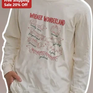 Wiener Wonderland Dachshund Christmas Long Sleeve Shirt Funny Holiday Dog Mom Gift available at our Los Angeles warehouse