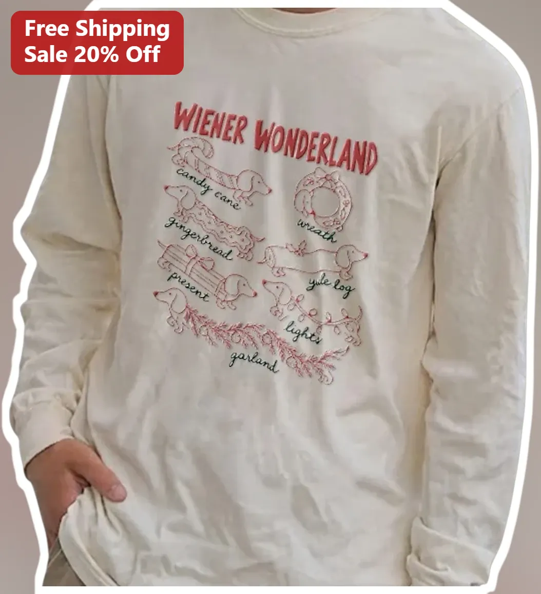 Wiener Wonderland Dachshund Christmas Long Sleeve Shirt Funny Holiday Dog Mom Gift available at our Los Angeles warehouse