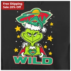WILD Hoodie The Grinch Minnesota Wild NHL Christmas Holiday Fan Gear Black Pullover available at our Los Angeles warehouse