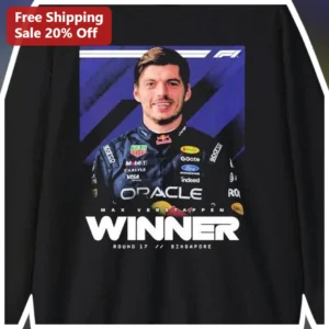 Winner Round 17 Singapore Max Verstappen F1 Long Sleeve Tee available at our Los Angeles warehouse