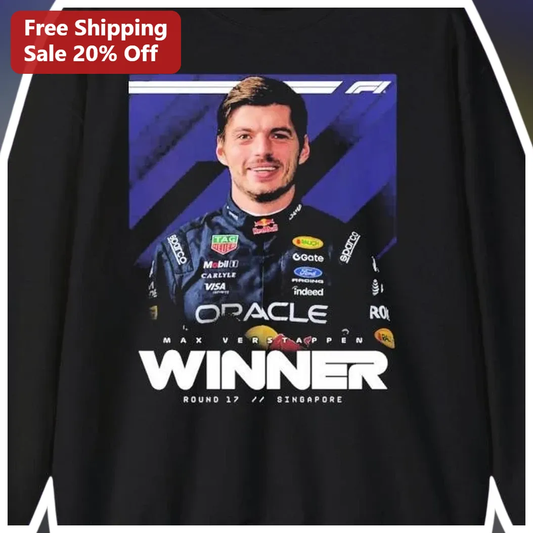 Winner Round 17 Singapore Max Verstappen F1 Long Sleeve Tee available at our Los Angeles warehouse