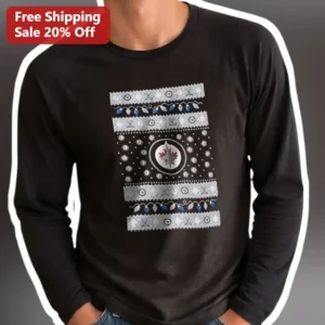 Winnipeg Jets Ugly Christmas Sweater Long Sleeve Tee NHL Holiday Gift available at our Los Angeles warehouse