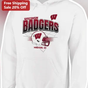 Wisconsin Badgers Madison WI Hoodie UW-Madison Football Fan Apparel Vintage Varsity Style Gift for S available at our Los Angeles warehouse