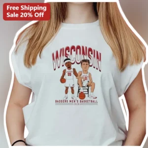 Wisconsin Badgers Men's Basketball Tee Cartoon Players UW-Madison Fan Gear Gift available at our Los Angeles warehouse