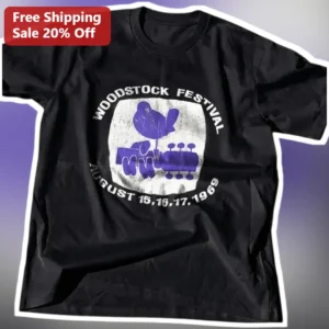 Woodstock Festival August 15-17 1969 Retro Rock Tee Vintage Hippie Music Gift available at our Los Angeles warehouse