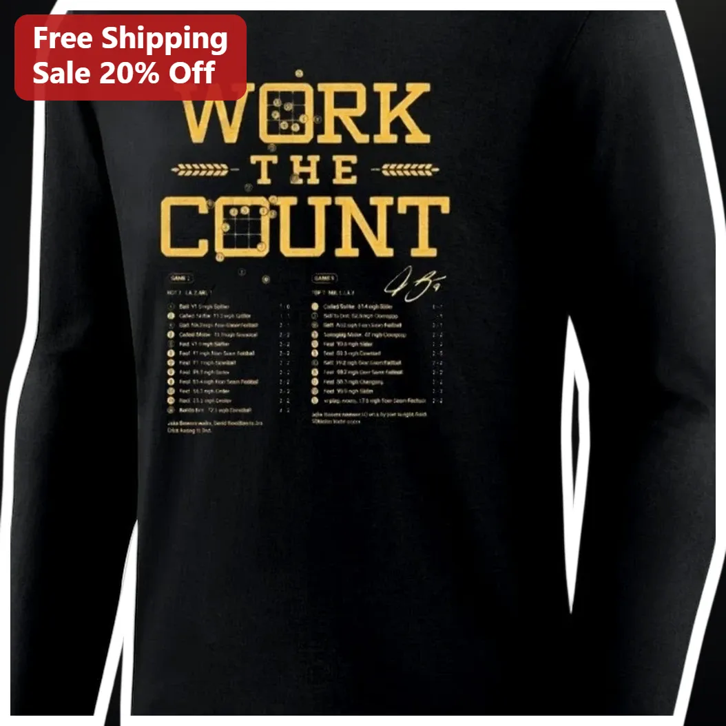 Work The Count Justin Verlander Signature Long Sleeve Shirt Baseball Pitcher Stats Gift for Men available at our Los Angeles warehouse