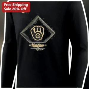World Series Long Sleeve Shirt Black Gold Baseball Glove Graphic MLB Fan Apparel available at our Los Angeles warehouse