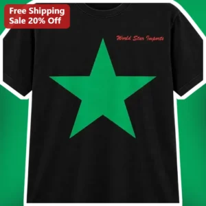 World Star Imports Tee Green Star Graphic Streetwear Shirt available at our Los Angeles warehouse
