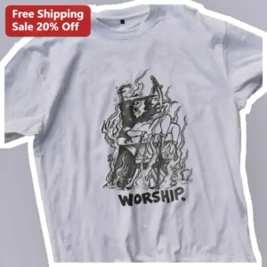 Worship Gothic Skeleton Dark Art Metal Style Tee Unisex Graphic Shirt for Horror Fans available at our Los Angeles warehouse
