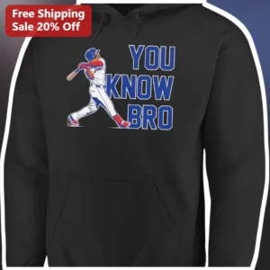YOU KNOW BRO Hoodie Baseball Player Swing Graphic Funny Sports Humor Apparel Gift for Athletes Coach available at our Los Angeles warehouse