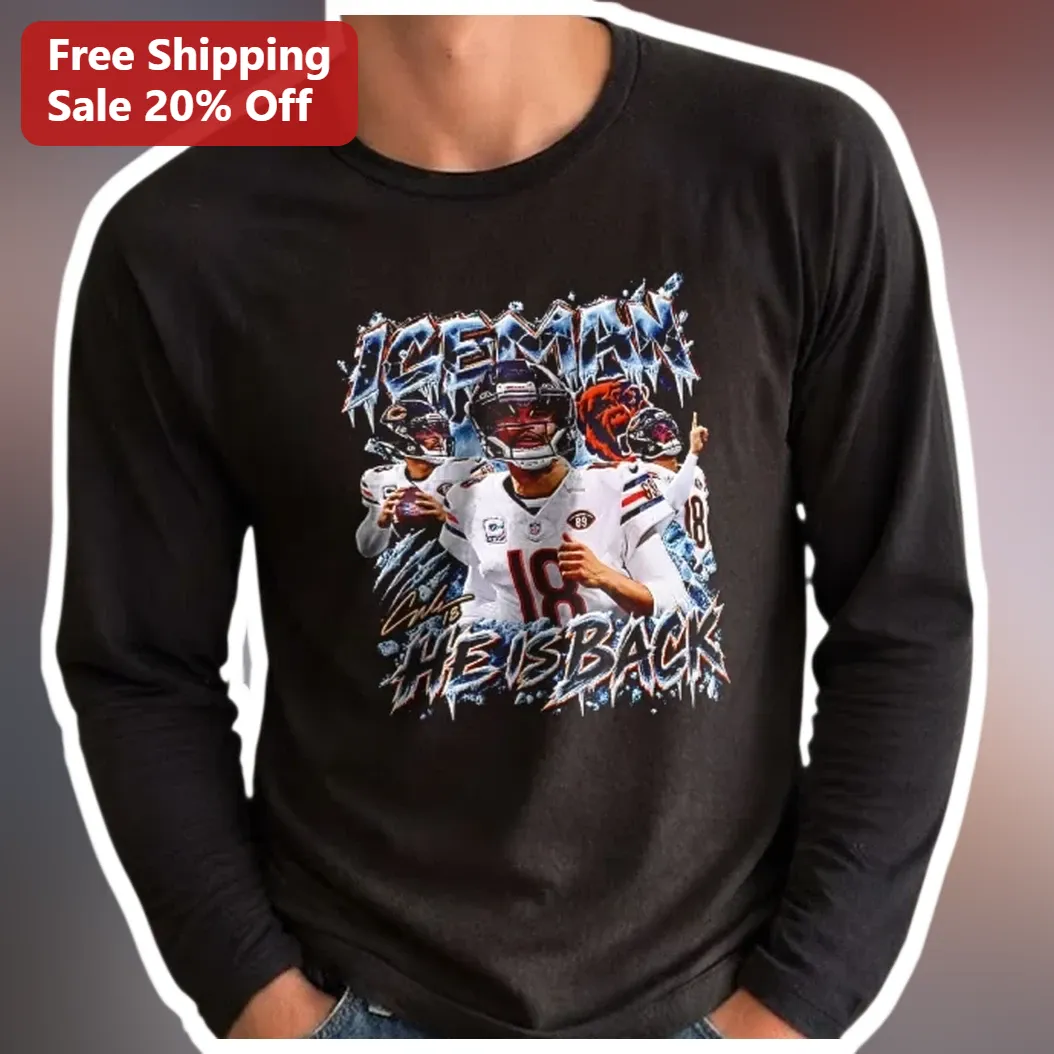 ICEMAN He Is Back Justin Fields Long Sleeve Tee Chicago Bears NFL Fan Gift available at our Los Angeles warehouse