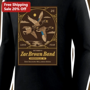Zac Brown Band Love and Fear Tour Long Sleeve Shirt Vintage Mallard Duck Graphic Merch available at our Los Angeles warehouse
