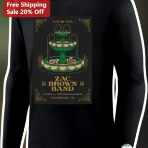 Zac Brown Band Love Fear Long Sleeve Shirt Country Music Tour Merch Vintage Concert Poster Design available at our Los Angeles warehouse