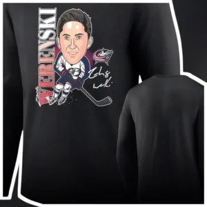 Zach Werenski Long Sleeve Shirt Columbus Blue Jackets NHL Hockey Fan Art Caricature #8 available at our Los Angeles warehouse