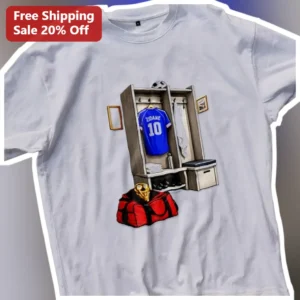 Zidane 10 French Football Legend Retro Locker Room Art Tee for Soccer Fans available at our Los Angeles warehouse